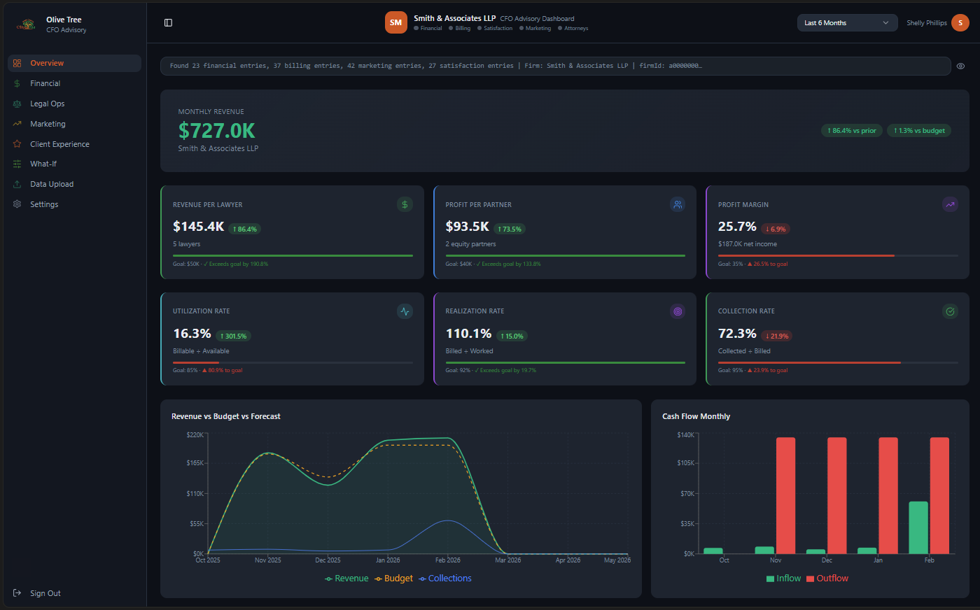 Illustrative CFO dashboard with test data